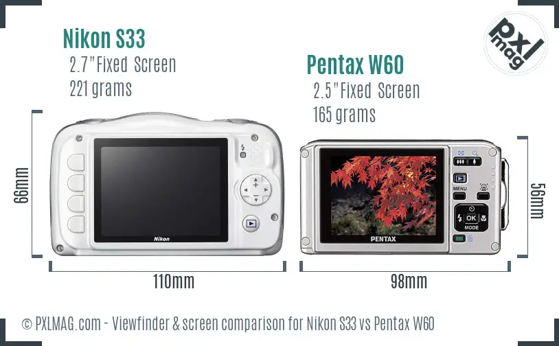 Nikon S33 vs Pentax W60 Screen and Viewfinder comparison Nikon S33 vs Pentax W60 Screen and Viewfinder comparison