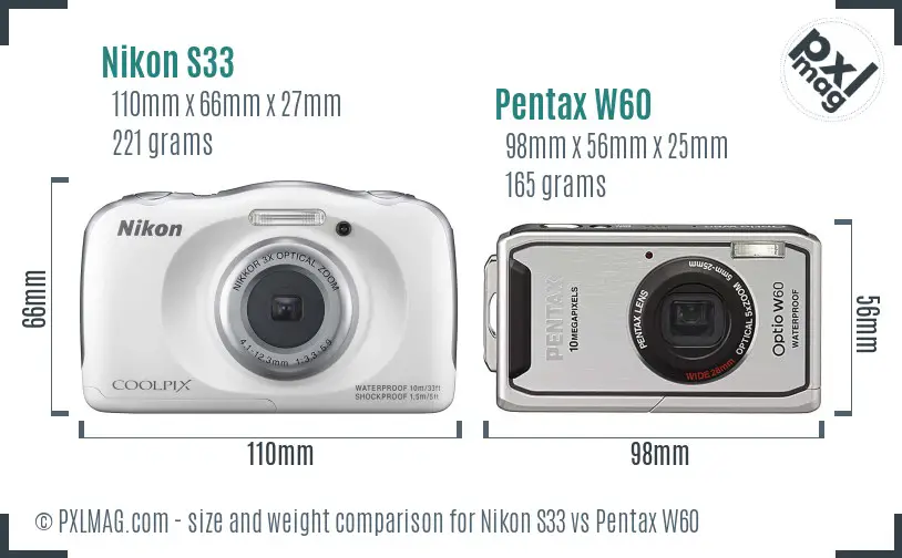 Nikon S33 vs Pentax W60 size comparison Nikon S33 vs Pentax W60 size comparison