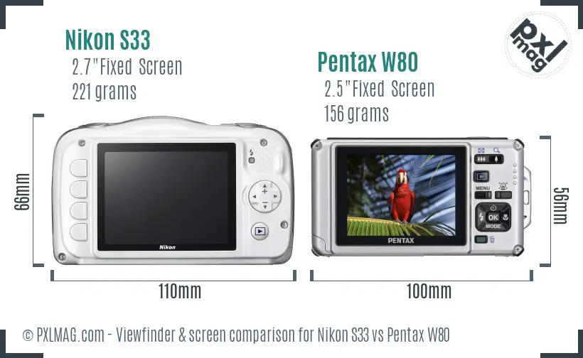 Nikon S33 vs Pentax W80 Screen and Viewfinder comparison