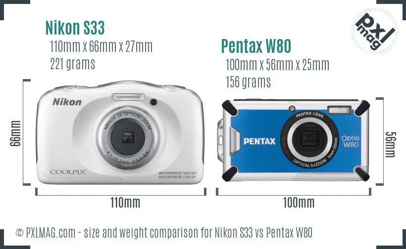 Nikon S33 vs Pentax W80 size comparison