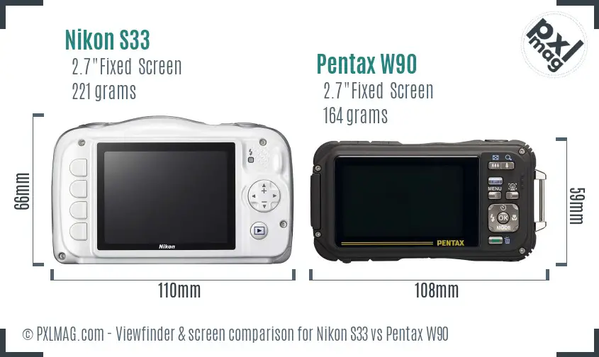 Nikon S33 vs Pentax W90 Screen and Viewfinder comparison
