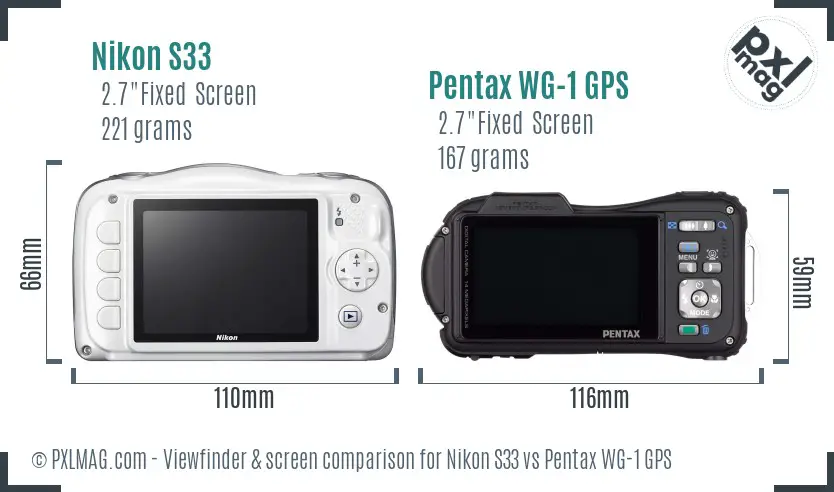 Nikon S33 vs Pentax WG-1 GPS Screen and Viewfinder comparison