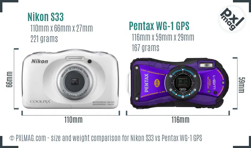 Nikon S33 vs Pentax WG-1 GPS size comparison