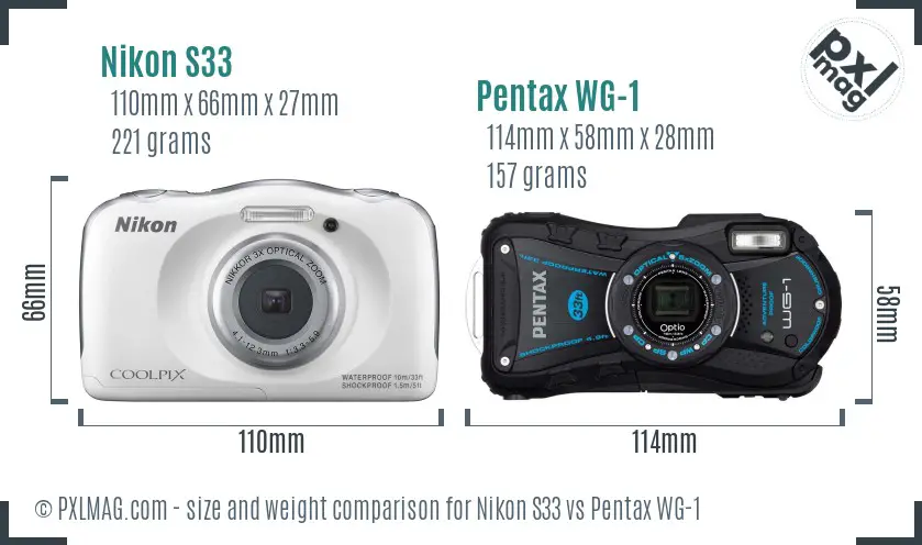 Nikon S33 vs Pentax WG-1 size comparison