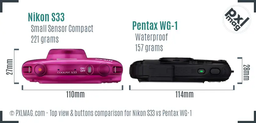 Nikon S33 vs Pentax WG-1 top view buttons comparison