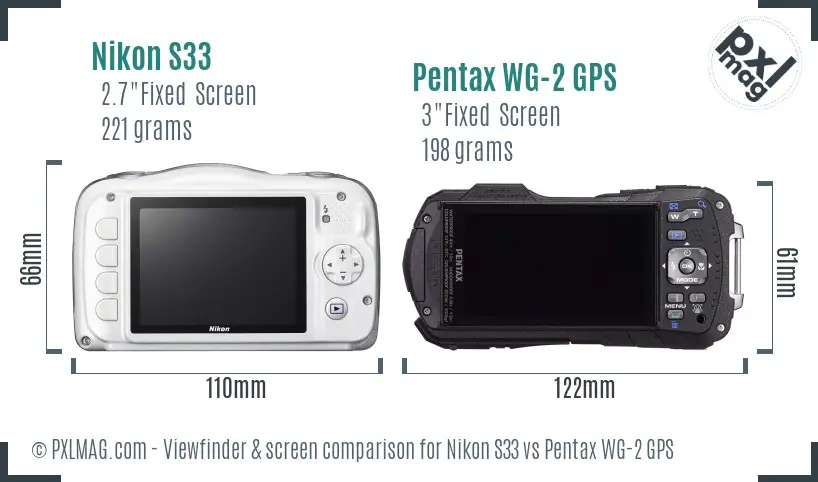 Nikon S33 vs Pentax WG-2 GPS Screen and Viewfinder comparison