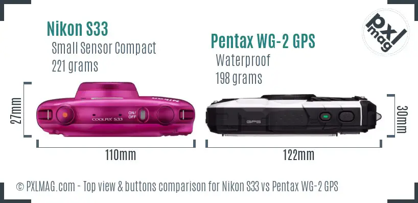 Nikon S33 vs Pentax WG-2 GPS top view buttons comparison