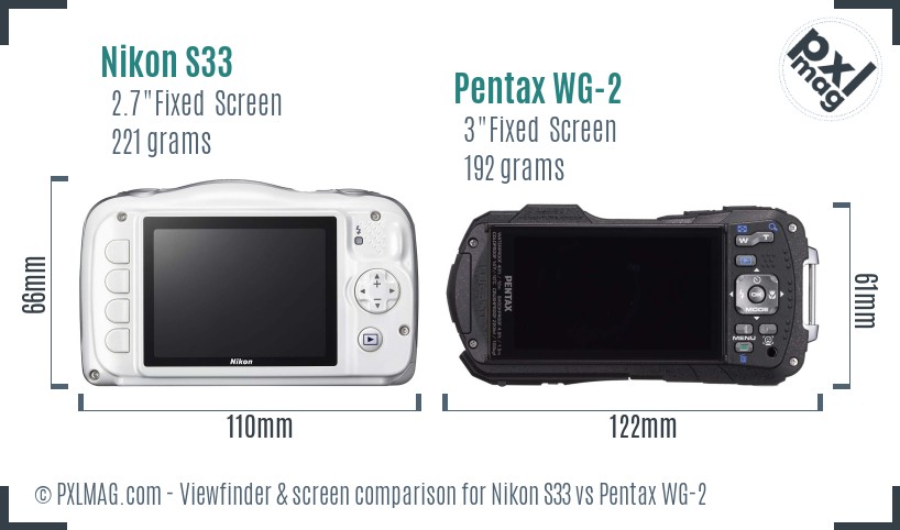 Nikon S33 vs Pentax WG-2 Screen and Viewfinder comparison