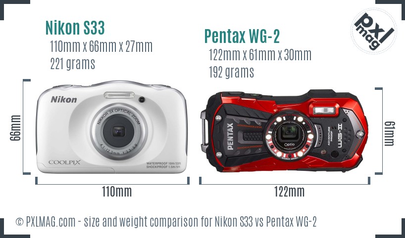 Nikon S33 vs Pentax WG-2 size comparison