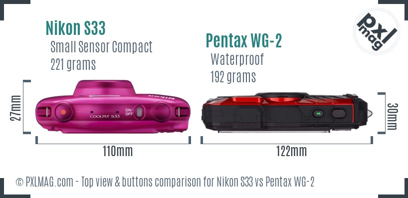 Nikon S33 vs Pentax WG-2 top view buttons comparison