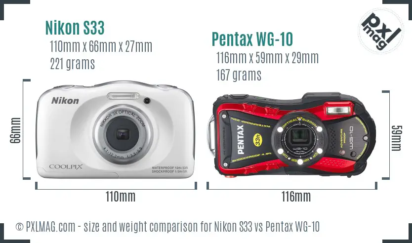 Nikon S33 vs Pentax WG-10 size comparison