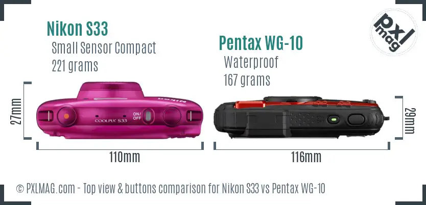 Nikon S33 vs Pentax WG-10 top view buttons comparison