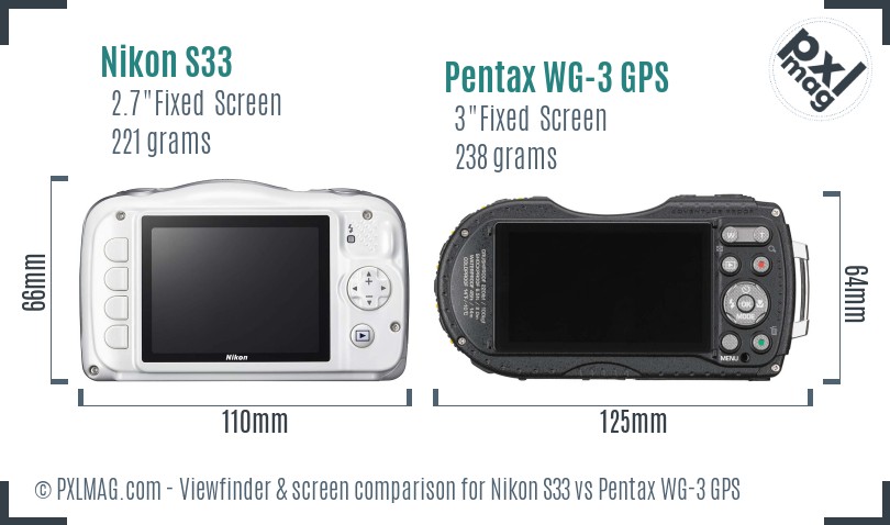 Nikon S33 vs Pentax WG-3 GPS Screen and Viewfinder comparison
