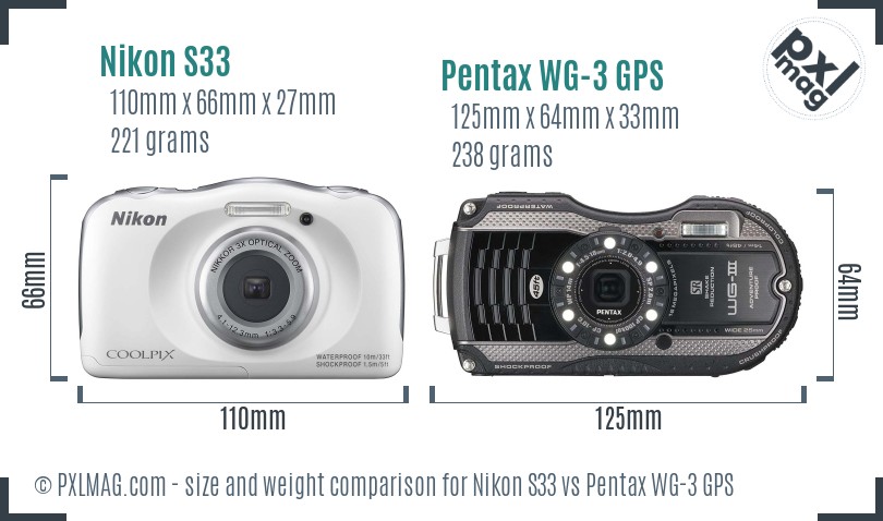 Nikon S33 vs Pentax WG-3 GPS size comparison Nikon S33 vs Pentax WG-3 GPS size comparison