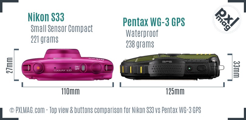 Nikon S33 vs Pentax WG-3 GPS top view buttons comparison