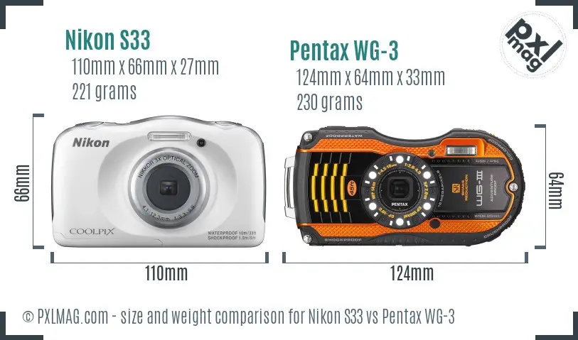 Nikon S33 vs Pentax WG-3 size comparison Nikon S33 vs Pentax WG-3 size comparison