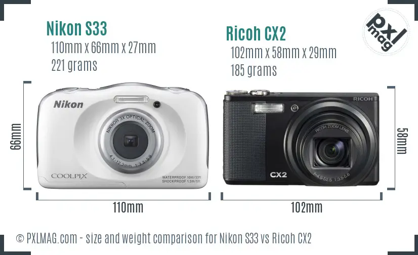Nikon S33 vs Ricoh CX2 size comparison Nikon S33 vs Ricoh CX2 size comparison
