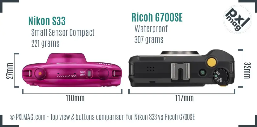 Nikon S33 vs Ricoh G700SE top view buttons comparison