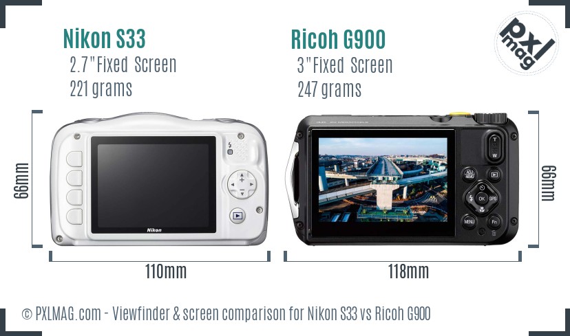 Nikon S33 vs Ricoh G900 Screen and Viewfinder comparison