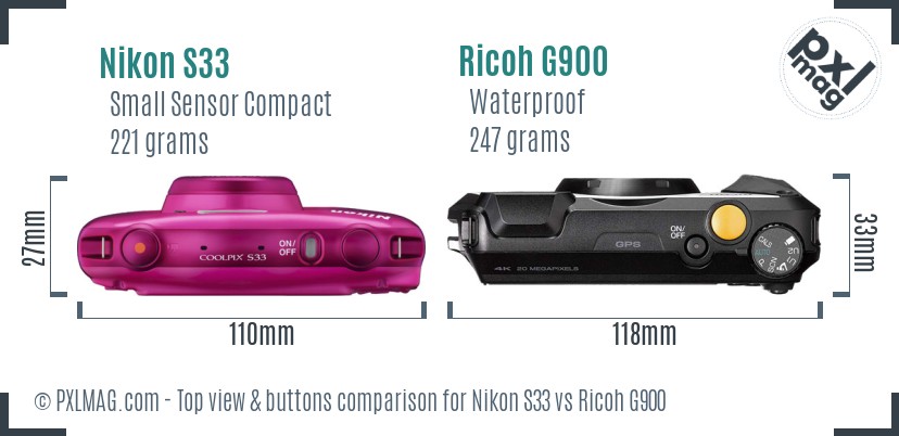 Nikon S33 vs Ricoh G900 top view buttons comparison
