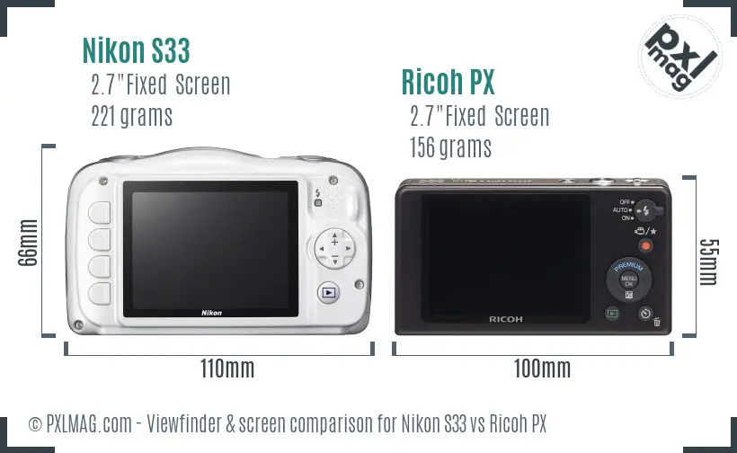 Nikon S33 vs Ricoh PX Screen and Viewfinder comparison
