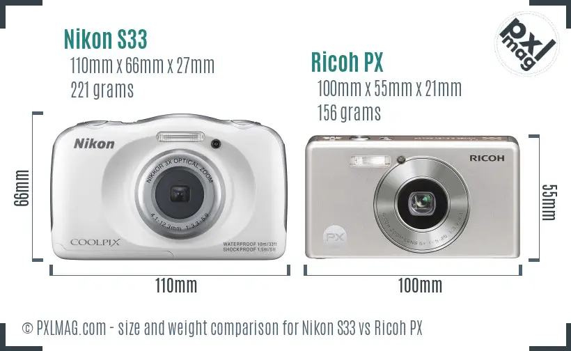 Nikon S33 vs Ricoh PX size comparison