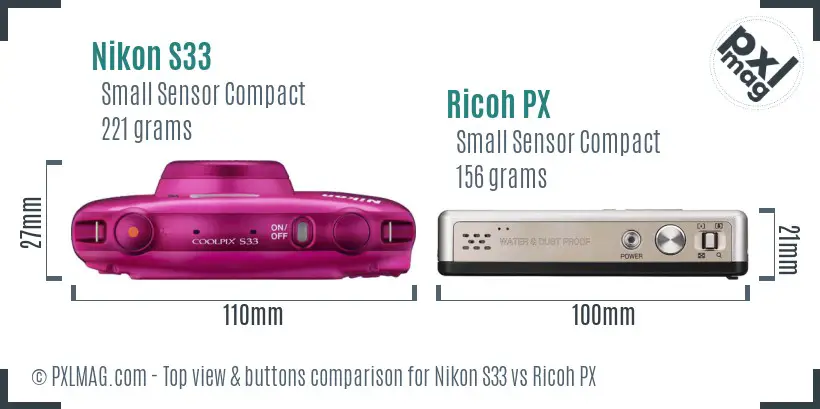 Nikon S33 vs Ricoh PX top view buttons comparison