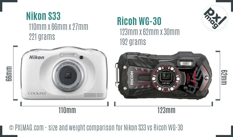 Nikon S33 vs Ricoh WG-30 size comparison Nikon S33 vs Ricoh WG-30 size comparison