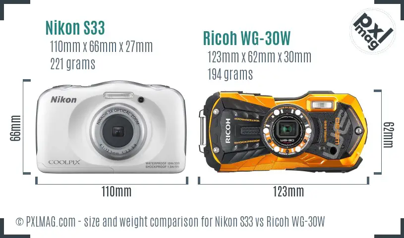 Nikon S33 vs Ricoh WG-30W size comparison Nikon S33 vs Ricoh WG-30W size comparison