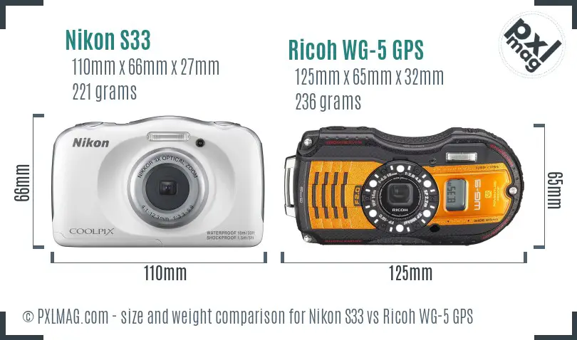 Nikon S33 vs Ricoh WG-5 GPS size comparison Nikon S33 vs Ricoh WG-5 GPS size comparison