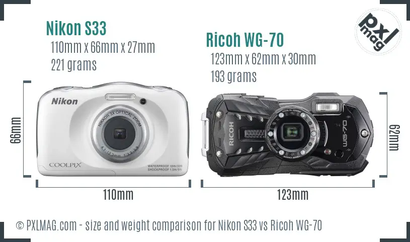 Nikon S33 vs Ricoh WG-70 size comparison