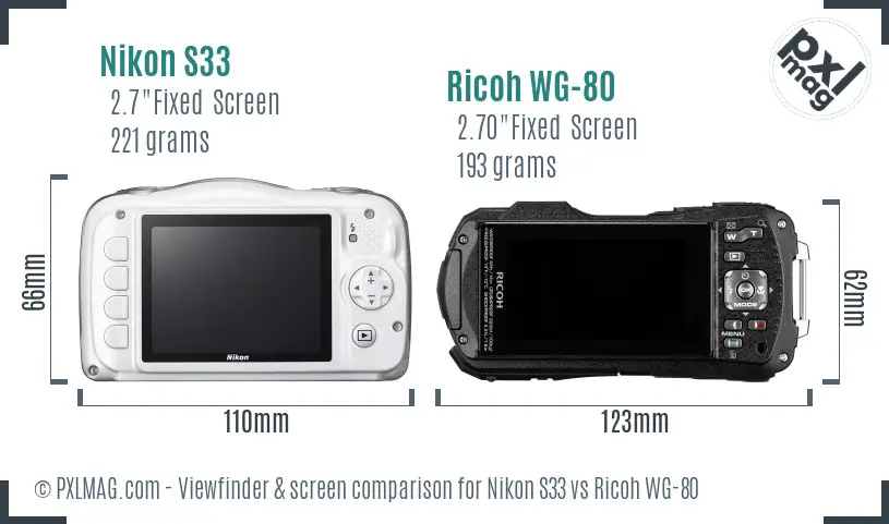 Nikon S33 vs Ricoh WG-80 Screen and Viewfinder comparison