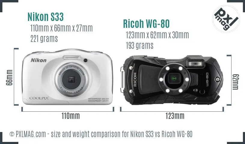 Nikon S33 vs Ricoh WG-80 size comparison