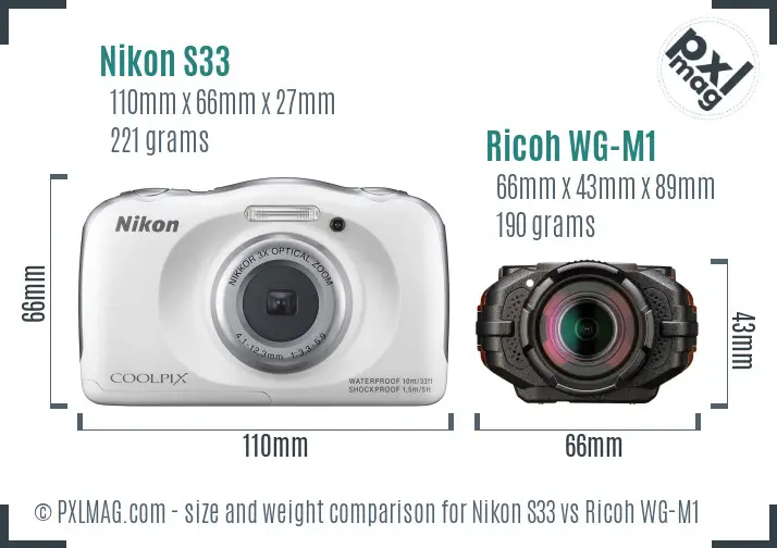 Nikon S33 vs Ricoh WG-M1 size comparison Nikon S33 vs Ricoh WG-M1 size comparison