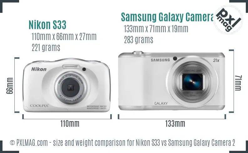 Nikon S33 vs Samsung Galaxy Camera 2 size comparison