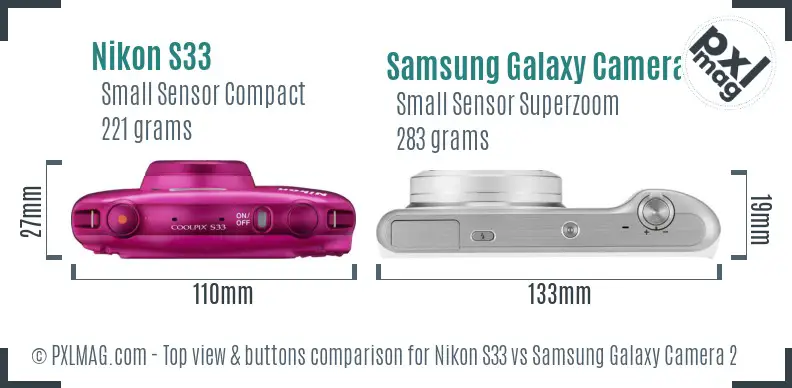 Nikon S33 vs Samsung Galaxy Camera 2 top view buttons comparison