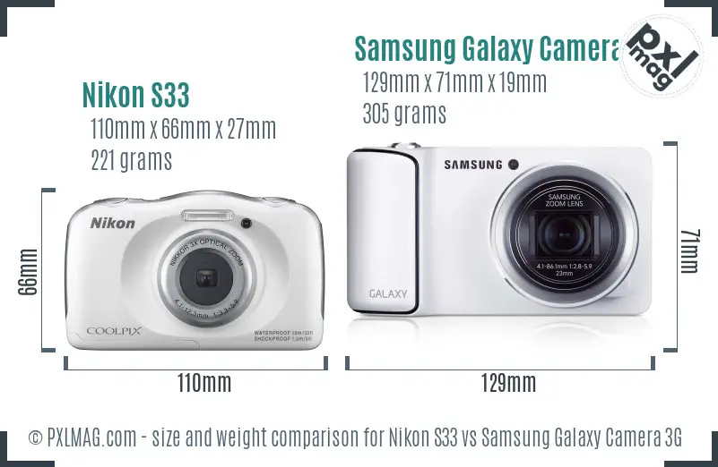 Nikon S33 vs Samsung Galaxy Camera 3G size comparison