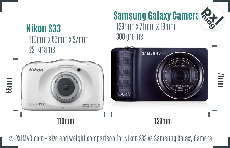 Nikon S33 vs Samsung Galaxy Camera size comparison