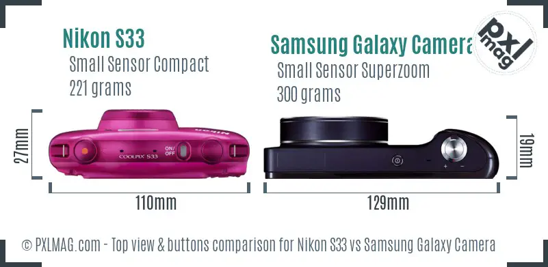 Nikon S33 vs Samsung Galaxy Camera top view buttons comparison