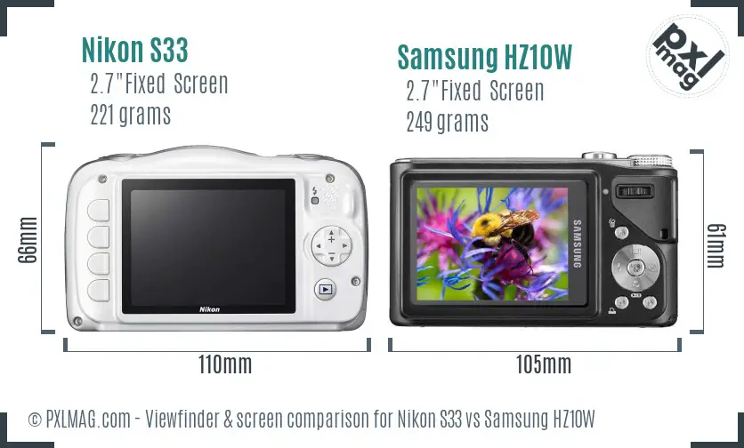 Nikon S33 vs Samsung HZ10W Screen and Viewfinder comparison