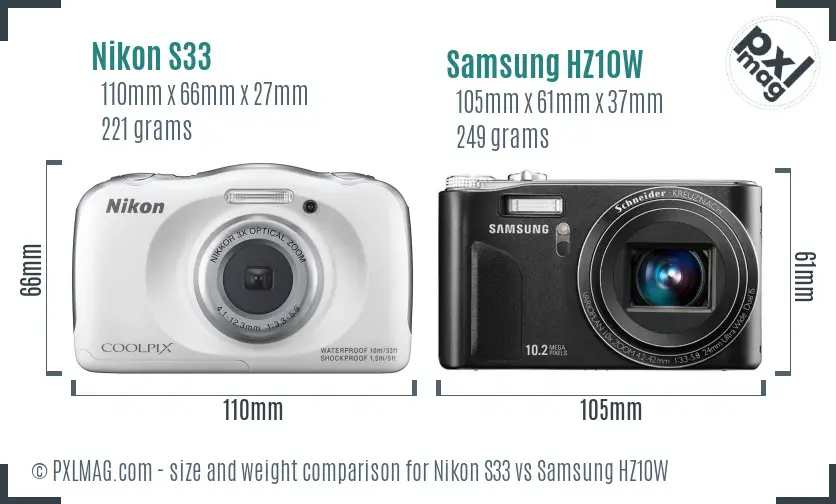 Nikon S33 vs Samsung HZ10W size comparison