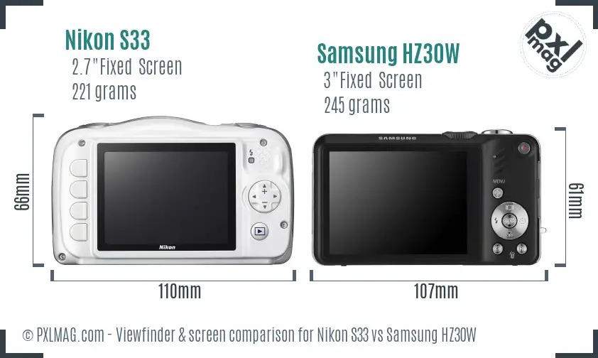 Nikon S33 vs Samsung HZ30W Screen and Viewfinder comparison Nikon S33 vs Samsung HZ30W Screen and Viewfinder comparison