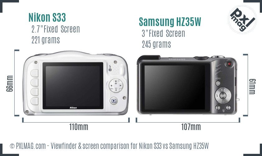Nikon S33 vs Samsung HZ35W Screen and Viewfinder comparison