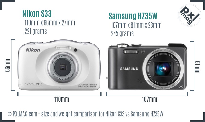Nikon S33 vs Samsung HZ35W size comparison Nikon S33 vs Samsung HZ35W size comparison