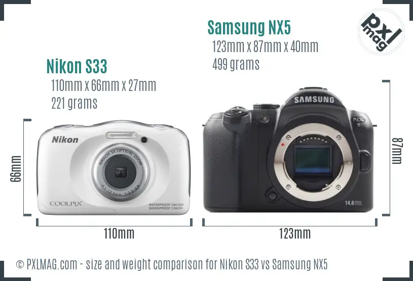 Nikon S33 vs Samsung NX5 size comparison