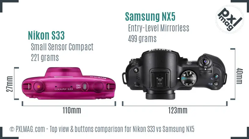 Nikon S33 vs Samsung NX5 top view buttons comparison