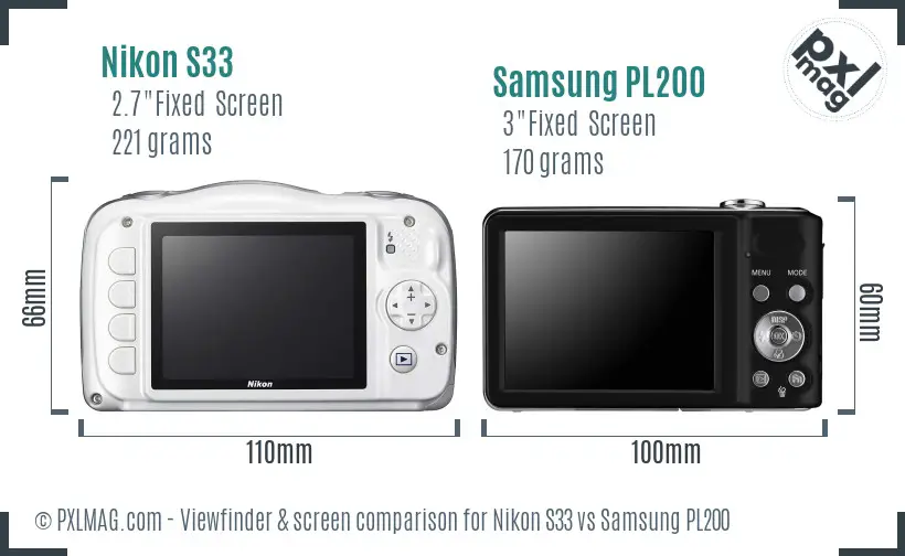 Nikon S33 vs Samsung PL200 Screen and Viewfinder comparison