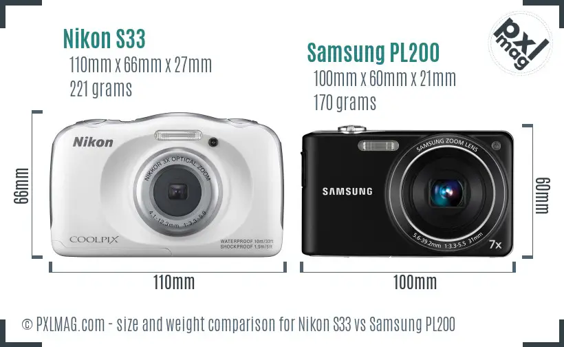 Nikon S33 vs Samsung PL200 size comparison