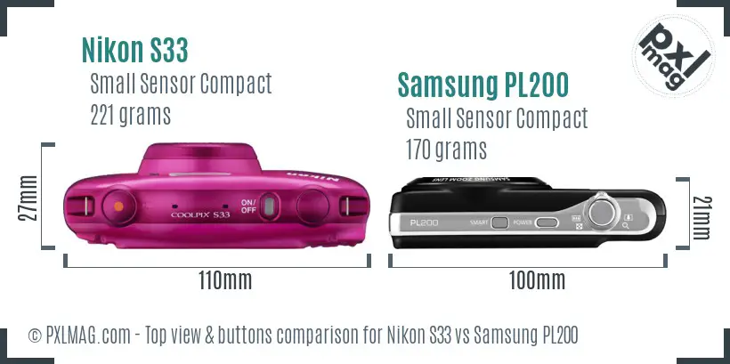 Nikon S33 vs Samsung PL200 top view buttons comparison