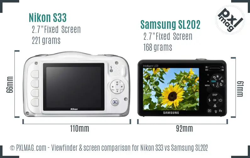 Nikon S33 vs Samsung SL202 Screen and Viewfinder comparison